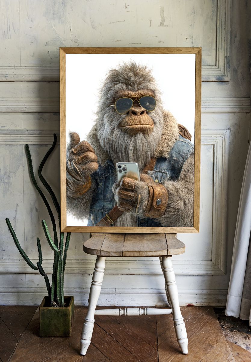 Cool Yeti with Phone — Illustration Print. — room view 1