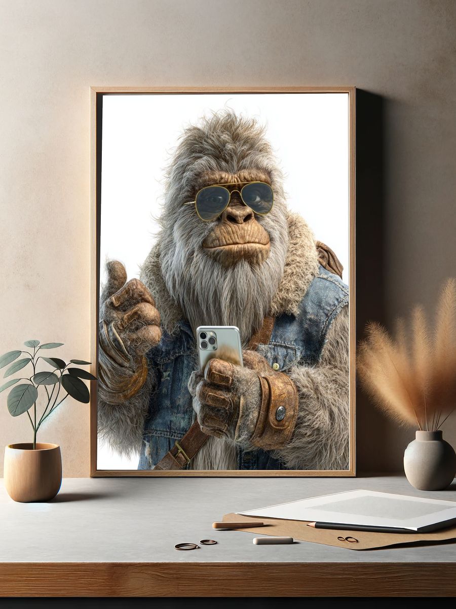 Cool Yeti with Phone — Illustration Print. — room view 2