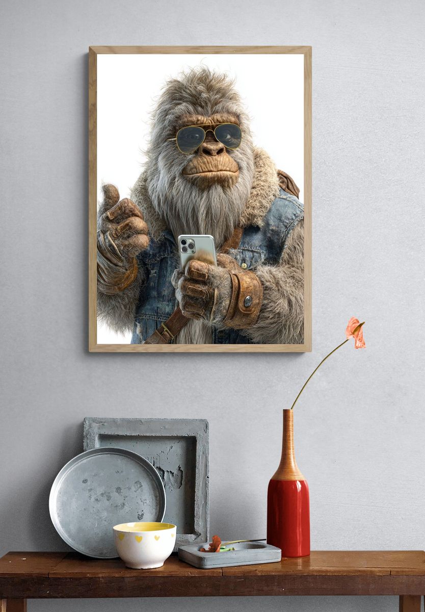 Cool Yeti with Phone — Illustration Print. — room view 3
