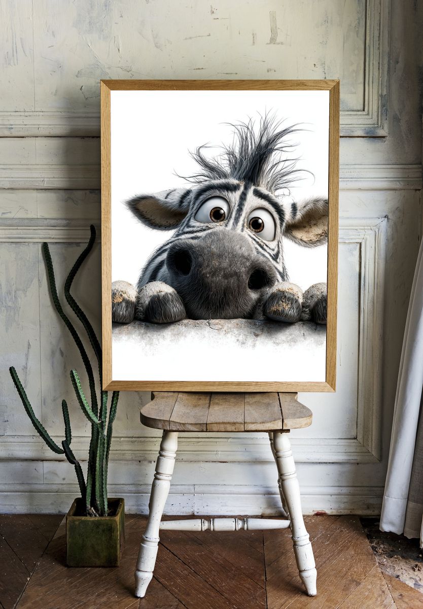 Curious Zebra — Cartoon Print. room preview